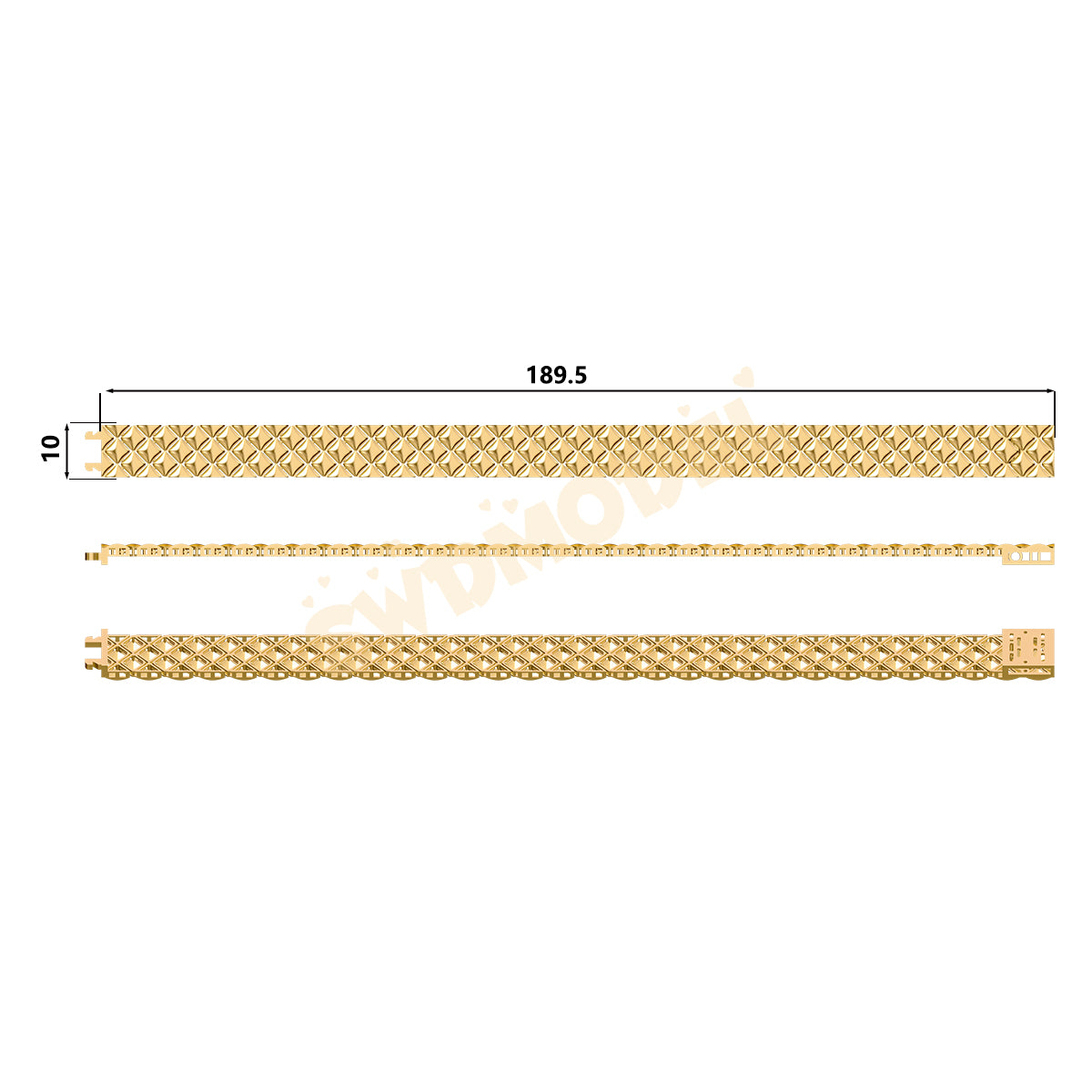 Miami Watch Band Chain Casting White Wax 3D Printing Service SWDB-092-W10-04