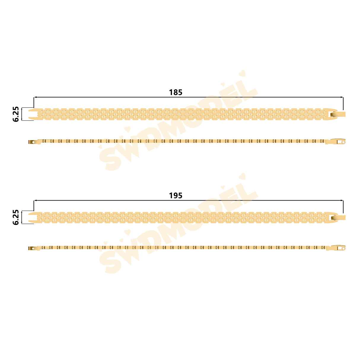 Miami Watch Band Chain Casting White Wax 3D Printing Service  SWDB-098-W6.3-018