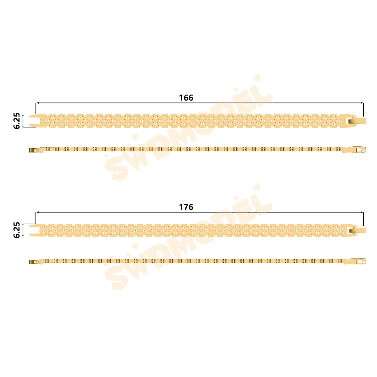 Miami Watch Band Chain Casting White Wax 3D Printing Service  SWDB-098-W6.3-018