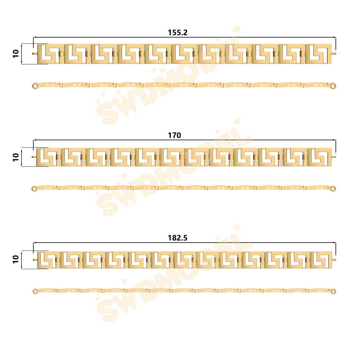 Miami Watch Band Chain Casting White Wax 3D Printing Service  SWDB-112-W10-01