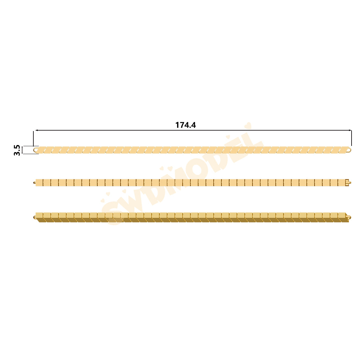 Miami Knight Chain Casting White Wax 3D Printing Service  SWDB-203-W3.5