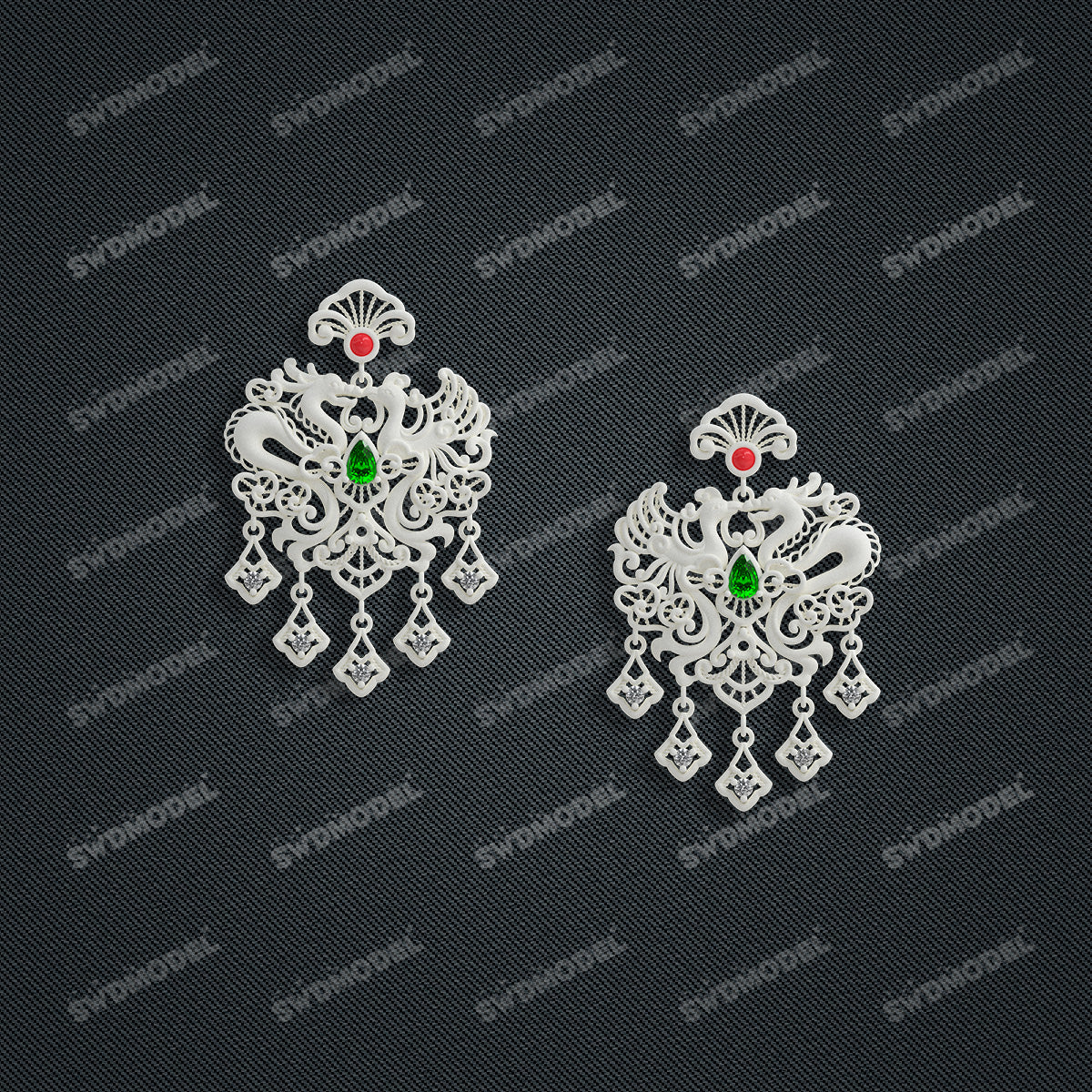 Jewelry set Filigree Earrings White Wax Casting Resin 3D Printing Service   SWDT-001ap-E