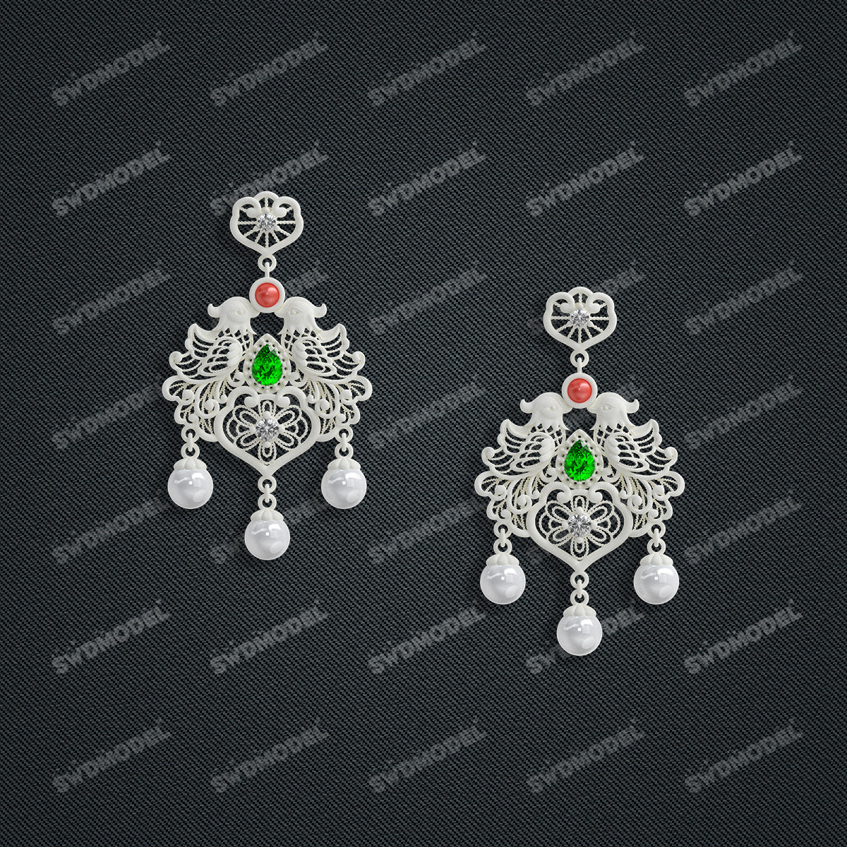Jewelry set Filigree Earrings White Wax Casting Resin 3D Printing Service   SWDT-002ap-E