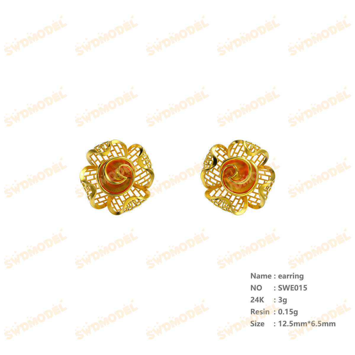 Jewelry set Filigree Earrings White Wax Casting Resin 3D Printing Service   SWE015
