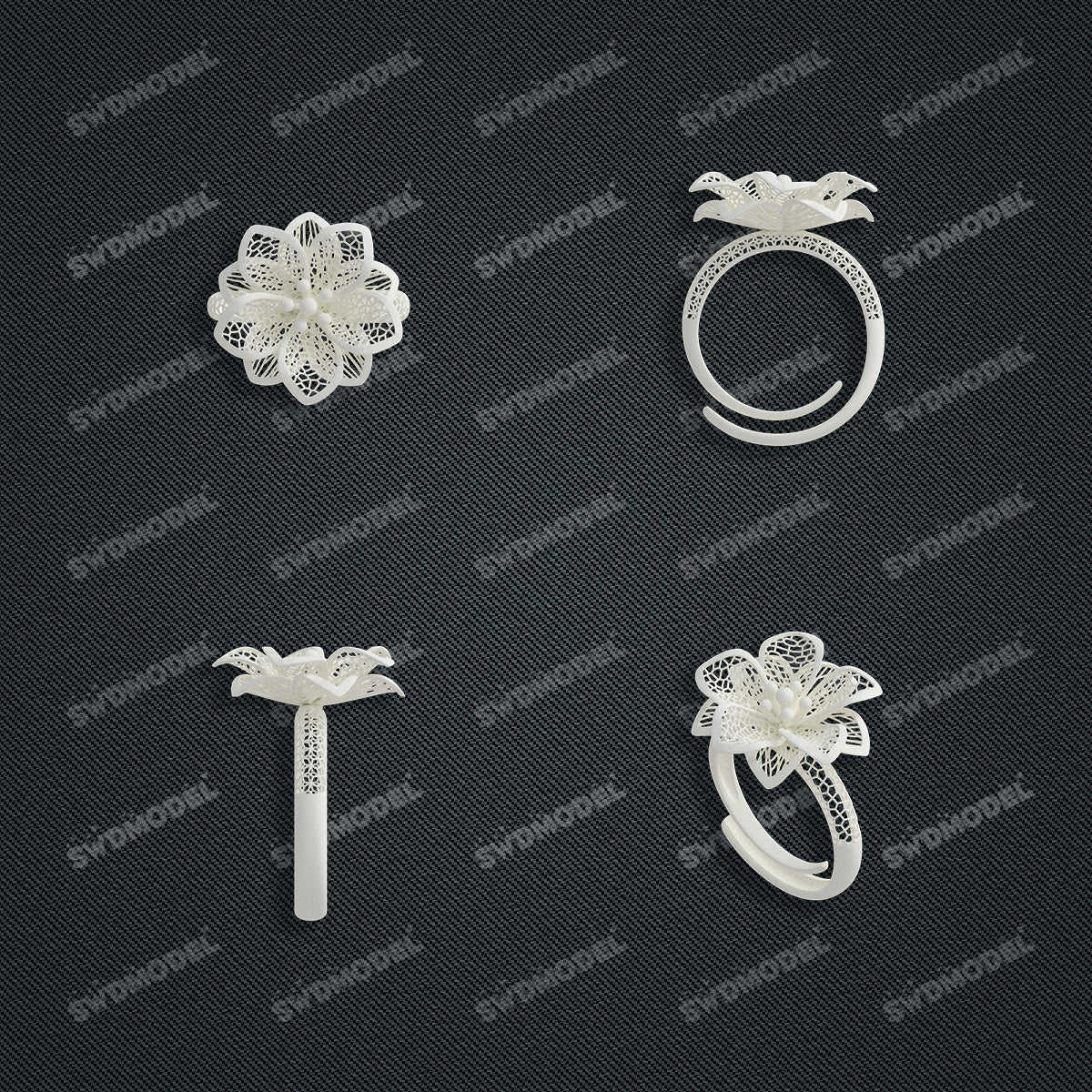 Jewelry set Filigree Ring White Wax Casting Resin 3D Printing Service  SWR017