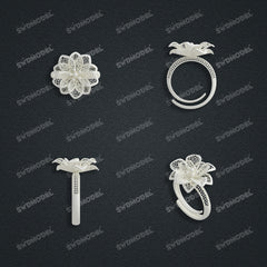 Jewelry set Filigree Ring White Wax Casting Resin 3D Printing Service  SWR017