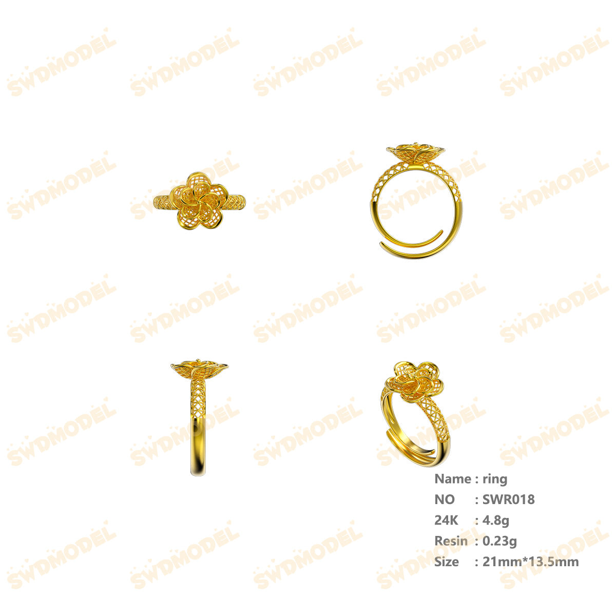 Jewelry set Filigree Ring White Wax Casting Resin 3D Printing Service  SWR018