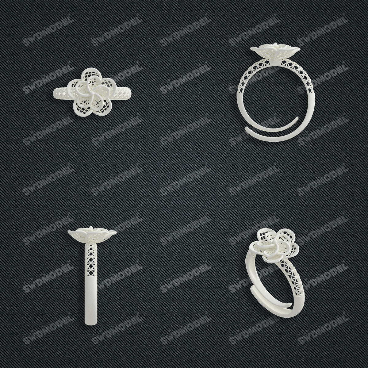 Jewelry set Filigree Ring White Wax Casting Resin 3D Printing Service  SWR018