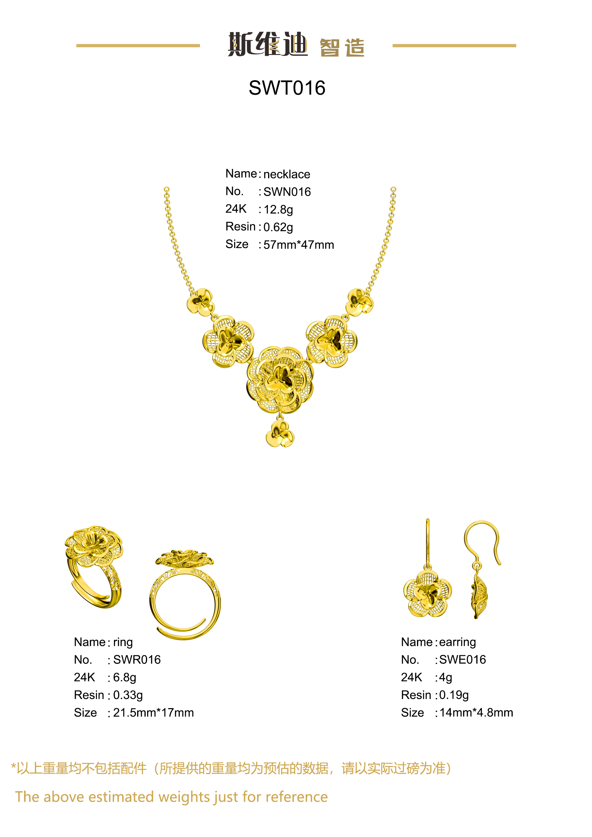 Jewelry set  Filigree Set   White Wax Casting Resin 3D Printing Service  SWT016