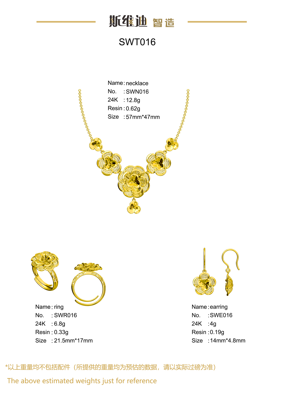 Jewelry set  Filigree Set   White Wax Casting Resin 3D Printing Service  SWT016